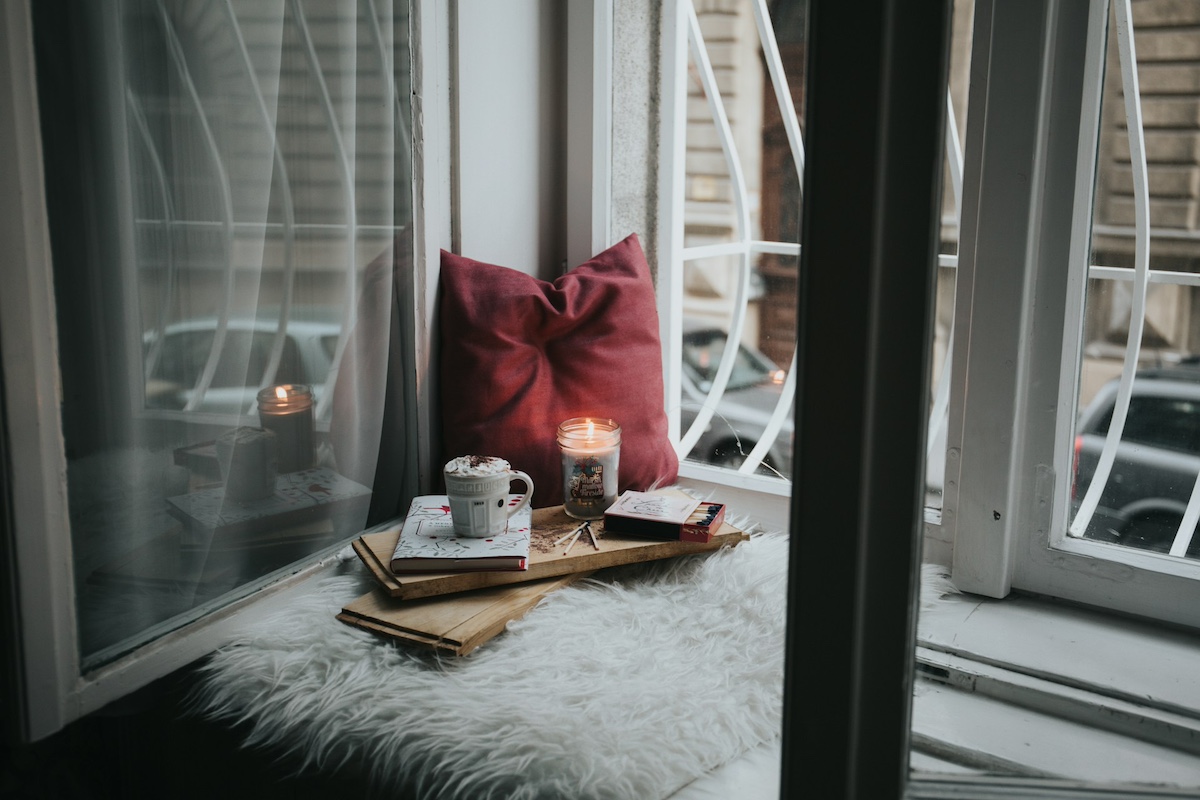 Cozy fall home ambiance near a window